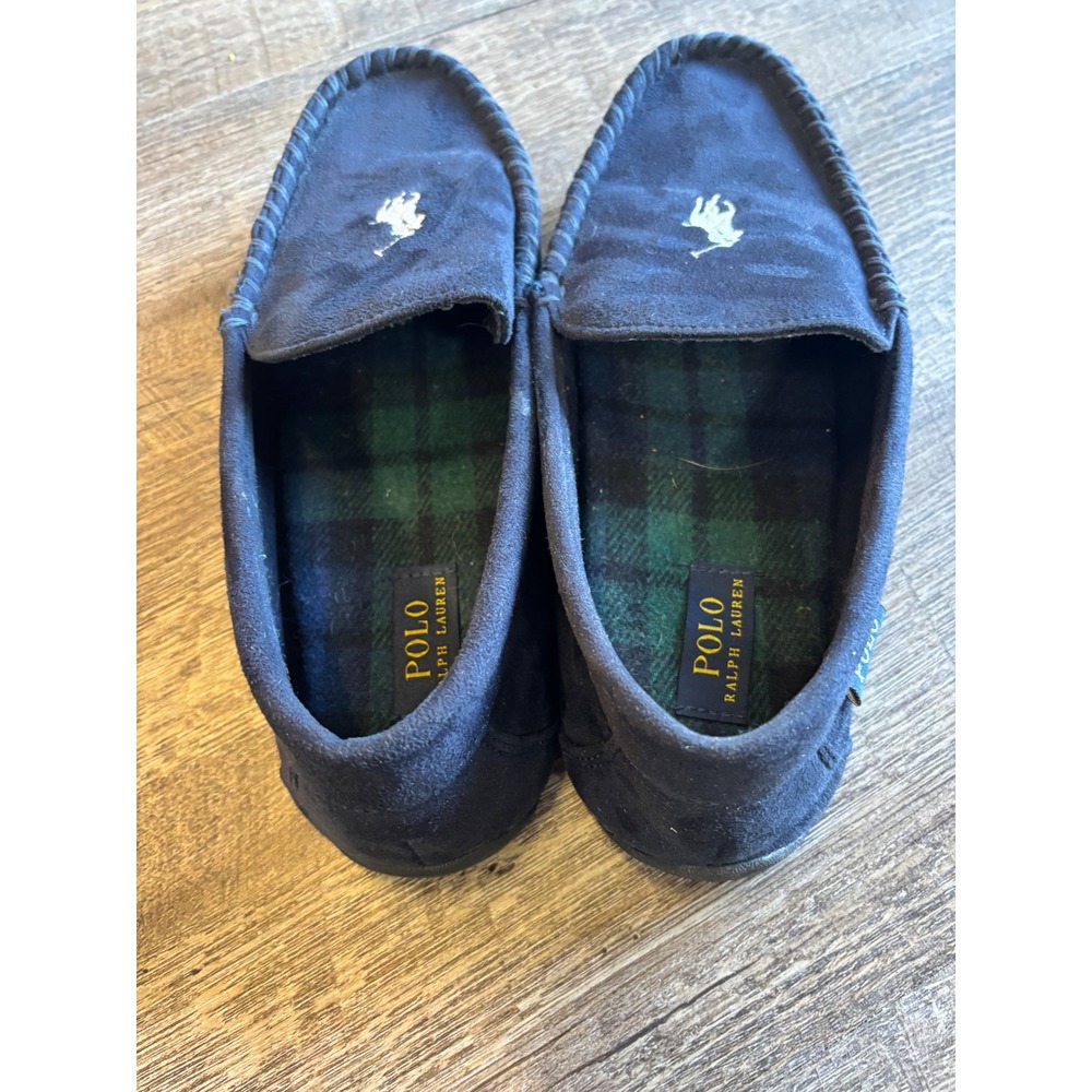 Polo Ralph Lauren Declan Mens Navy Blue Suede Moccasin Slippers Plaid Lining 12 - Picture 9 of 9